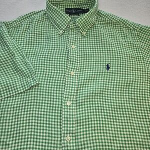 Polo Ralph Lauren Green Gingham Oxford Shirt Classic Fit Preppy Ivy League L